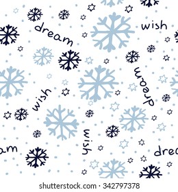 Vector  Seamless Pattern With Snowflakes . Greeting Ornament Background. Wish. Dream
