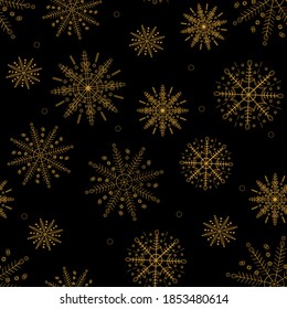 vector seamless pattern with snowflakes on black background