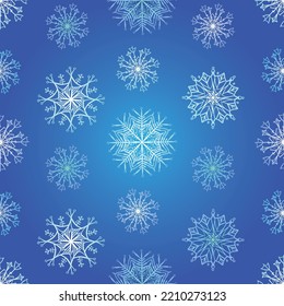 Vector seamless pattern with snowflakes on blue background. Winter. Christmas, New Year mood.