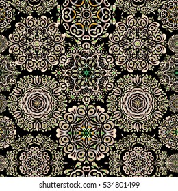 Vector seamless pattern with snowflakes on black background. Snowflakes pattern.