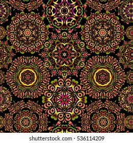 Vector seamless pattern with snowflakes on black background. Snowflakes pattern.