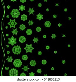 Vector seamless pattern with snowflakes on black background. Snowflakes pattern.