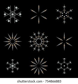 Vector seamless pattern with snowflakes. Scandinavian design style geometric shapes with worn out texture in retro colors.