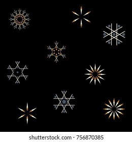 Vector seamless pattern with snowflakes. Scandinavian design style geometric shapes with worn out texture in retro colors.