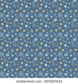 Vector seamless pattern with snowflakes. Winter simple background for fabrics, greeting cards, wrapping paper, scrapbooking