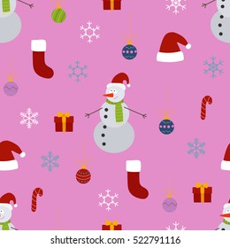 Vector seamless pattern with snowman. Merry Christmas and Happy New Year seamless pattern