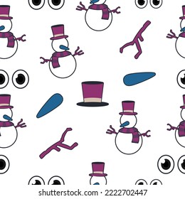 Vector seamless pattern with snowman set. Scandinavian repeat texture for wrapping, web page background, greeting card, fabrics, home decor, scrapbooking
