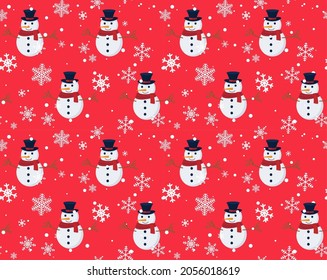 Vector seamless pattern with snowman, snow. Winter simple, stylish Scandinavian repeat texture for wrapping, web page background, Christmas, New Year  Eps 10
