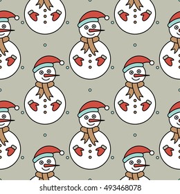Vector seamless pattern with snowmans for Christmas holidays and New Year 2017. Vector illustration for Merry Christmas and Happy New Year print design.