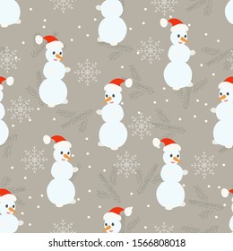 Vector of seamless pattern with snowman,snowflakes and fir twigs.Cristmas and New Year design