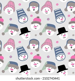 Vector seamless pattern with snowmen in hats.