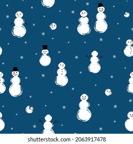 Vector seamless pattern with snowmen. Winter simple background. Design for fabric, wrapping paper, Christmas, New Year greeting card, prints, home decor.