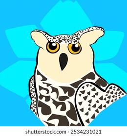 Vector seamless pattern with snowy owl with a background that forms a snowflake structure. Unique snowy owl design. Perfect for fabric design, wallpaper, greeting cards. Vector illustration.