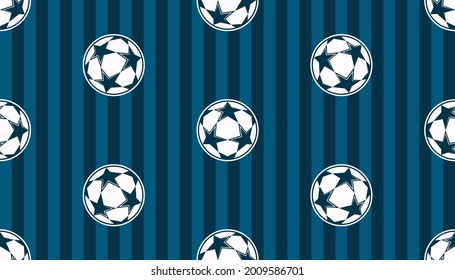 Vector seamless pattern with soccer balls with stars on a background with lines.