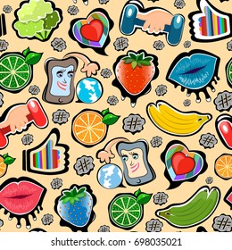 Vector seamless pattern, social icons representing a healthy lifestyle