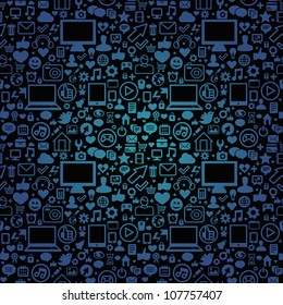 Vector Seamless Pattern With Social Media And Technology Icons