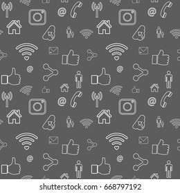 vector seamless pattern with social media and technology icons