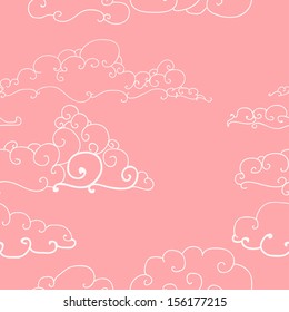 Vector seamless pattern of soft clouds in the sky on a pink background