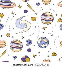 Vector seamless pattern in space theme