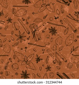 vector seamless pattern with spices,  food background