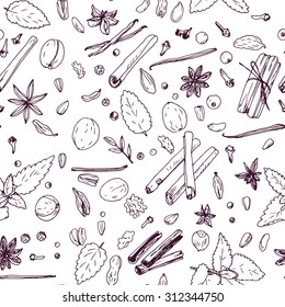 vector seamless pattern with spices, food background