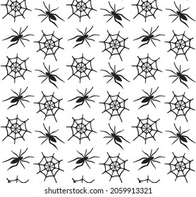 Vector seamless pattern of spider and web isolated on white background