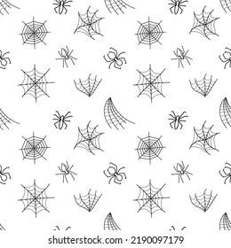 Vector seamless pattern with spiders and cobwebs