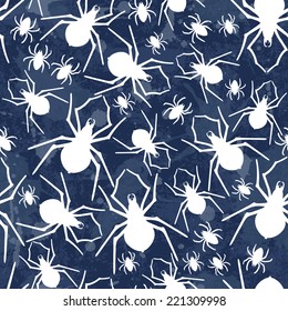 Vector seamless pattern with spiders. Grunge background with drops and splashes