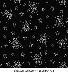 Vector seamless pattern with spiders and stars. Halloween seamless pattern vector. Decoration print for wrapping, wallpaper, fabric.