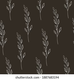 vector seamless pattern with spikelets, linear white spikelets on a dark background