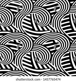 Vector of seamless pattern with spiral and  stripes.Waves,sea motif .Black and white