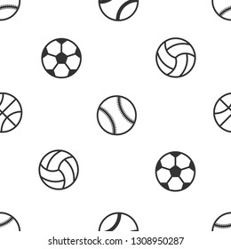 vector seamless pattern sports balls black on white,silhouette