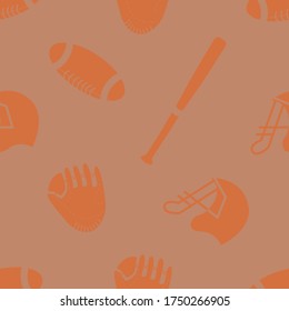 Vektornahtloses Muster von Sportgeräten auf orangefarbenem Hintergrund.