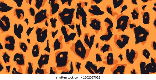 Vector seamless pattern of spotted leopard fur for design apparel and printing on paper. Texture of fluffy spotted fur of an animal.
