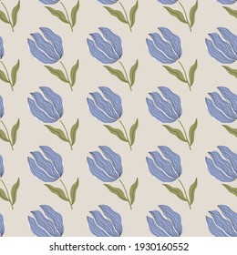 Vector seamless pattern. Spring colorful flowers on beige background.