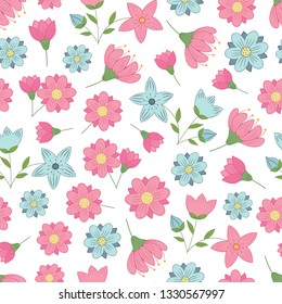 vector seamless pattern with spring flowers on a white background