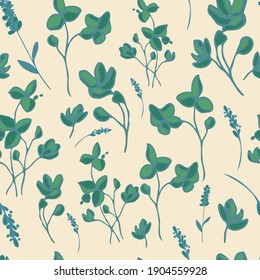 vector seamless pattern spring herbs on sand background