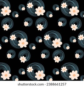 Vector seamless pattern. Spring multicolored flowers on a light pink background.seamless color full flower leaf bunch pattern dark background design