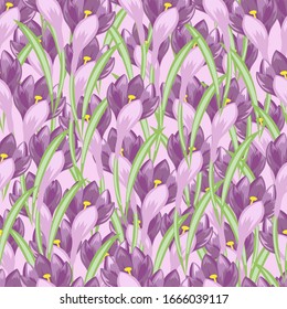 Vector seamless pattern - spring pink crocus, mask added, image can be edited