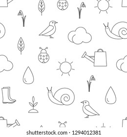 Vector seamless pattern with spring symbols. Seamless pattern.