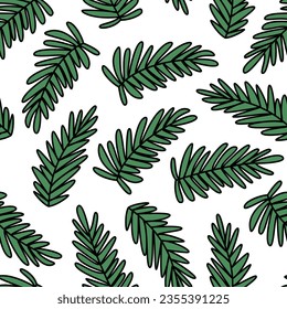 Vector seamless pattern with spruce branches. Cute Christmas design for wrapping paper, textile, wallpaper and backgrounds.