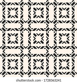 Vector seamless pattern with square net, grid, lattice, mesh, grill. Ornamental grid texture. Elegant black and white background in Asian style. Simple monochrome ornament. Repeated decorative design