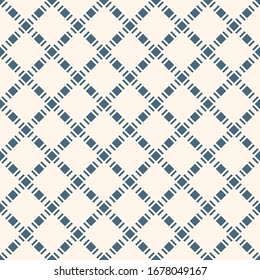 Vector seamless pattern with squares, diamond grid, net, lattice, mesh. Abstract geometric texture. Dark blue and white color. Simple minimal ornament. Stylish checkered background. Repeated design