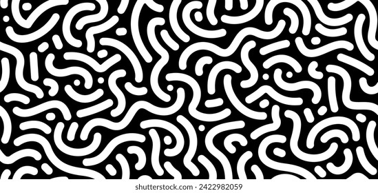 Vector seamless pattern with squiggle bold lines. Black and white abstract doodle background,