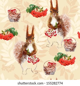 vector seamless pattern squirrel and berries