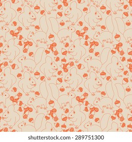 Vector seamless pattern with squirrels and acorns