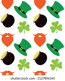 Vector seamless pattern of st Patrick day leprechaun elements isolated on white background