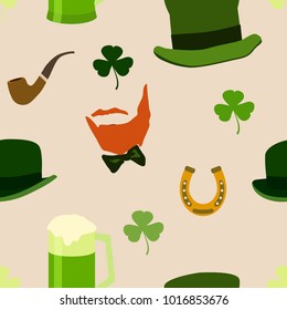 Vector seamless pattern with St. Patrick's day illustrations