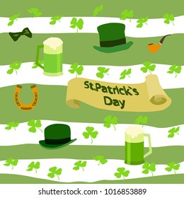 Vector seamless pattern with St. Patrick's day illustrations. 