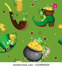 Vector seamless pattern for St. Patrick's day. On green background